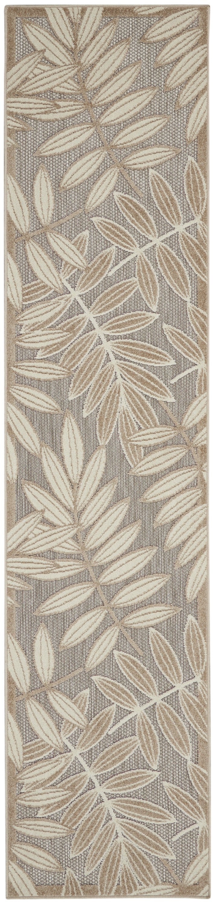 12' Runner Gray And Ivory Floral Indoor Outdoor Runner Rug