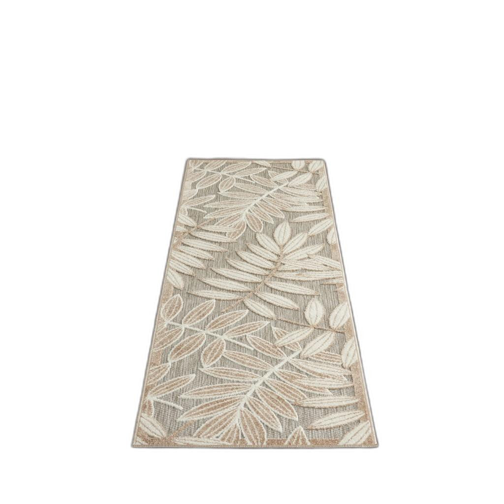 12' Runner Gray And Ivory Floral Indoor Outdoor Runner Rug