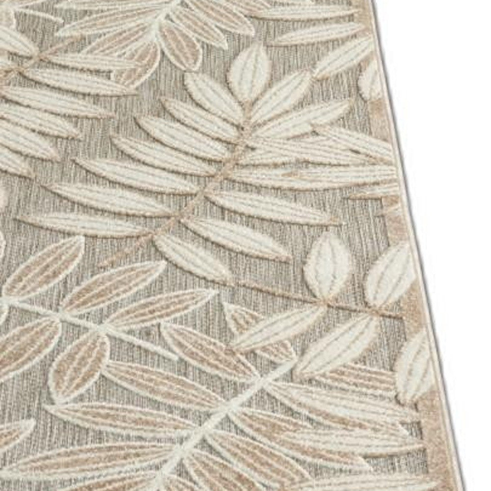 12' Runner Gray And Ivory Floral Indoor Outdoor Runner Rug