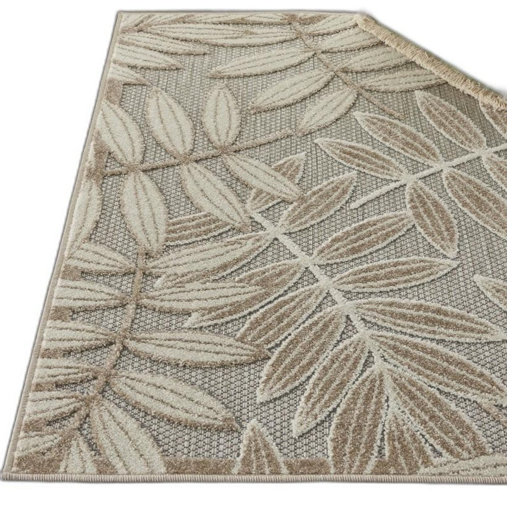 12' Runner Gray And Ivory Floral Indoor Outdoor Runner Rug