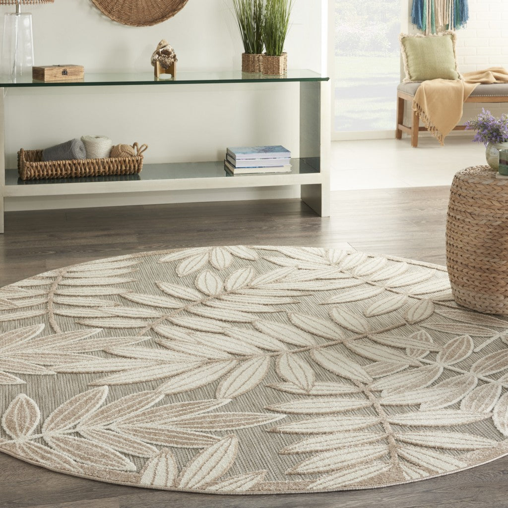 12' Runner Gray And Ivory Floral Indoor Outdoor Runner Rug
