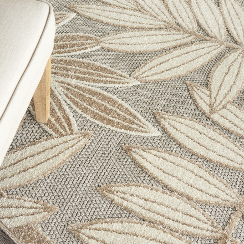 12' Runner Gray And Ivory Floral Indoor Outdoor Runner Rug