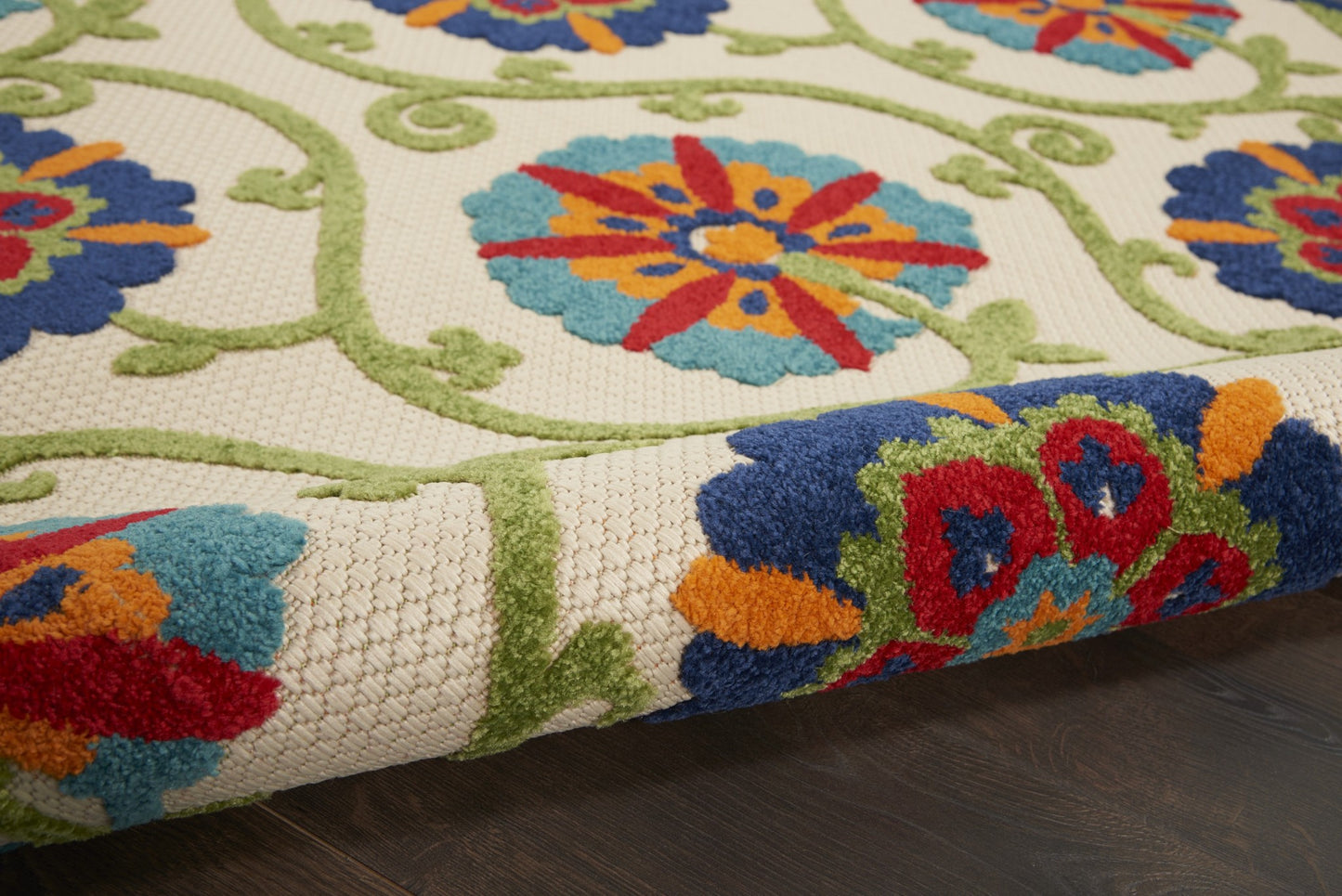 2' X 6' Ivory And Blue Floral Indoor Outdoor Area Rug