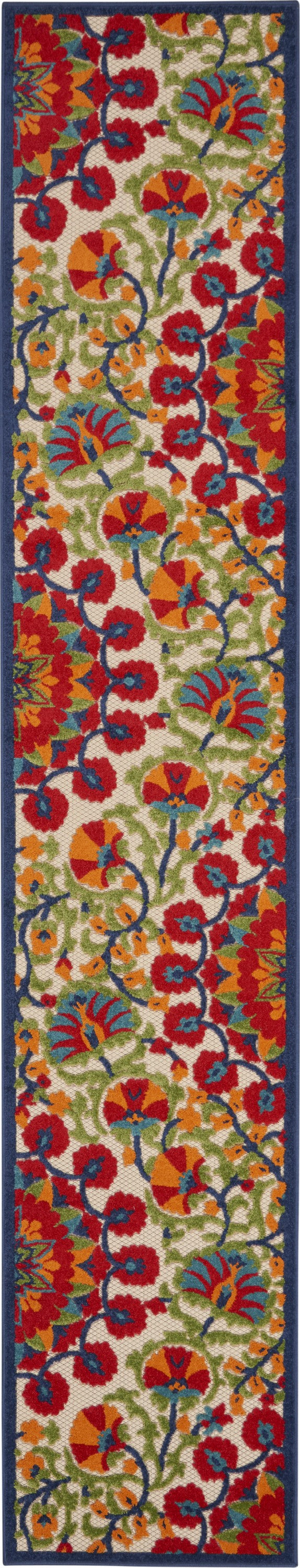 2' X 6' Red And Ivory Floral Indoor Outdoor Area Rug