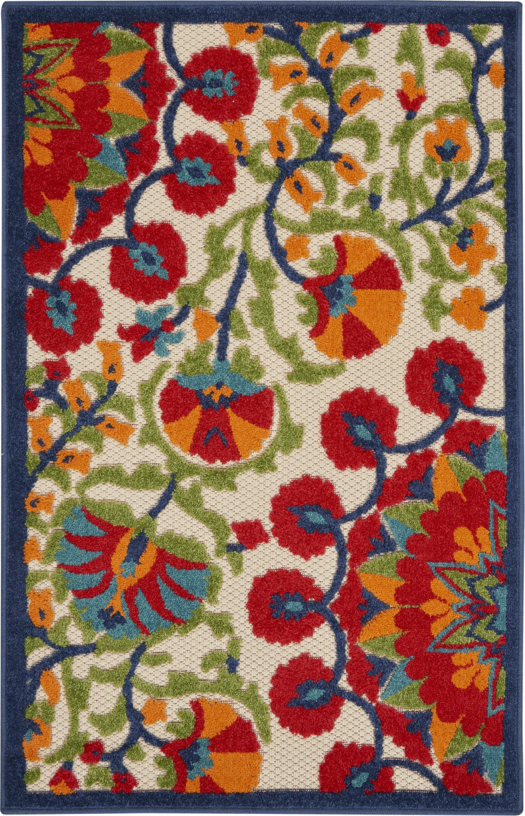 2' X 6' Red And Ivory Floral Indoor Outdoor Area Rug