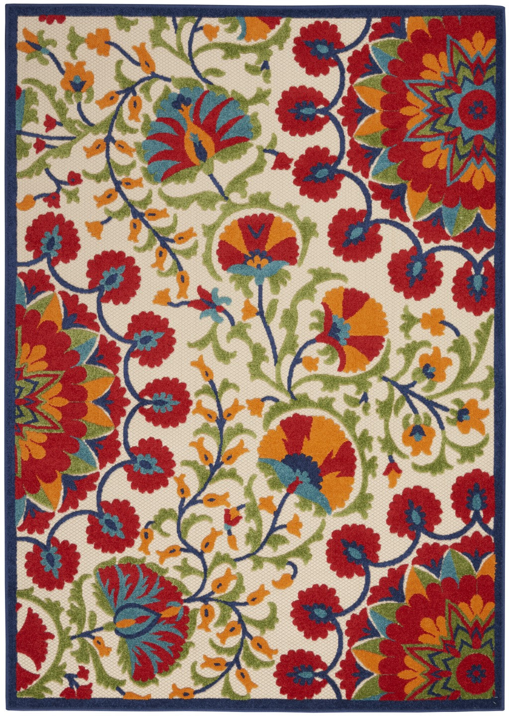 2' X 6' Red And Ivory Floral Indoor Outdoor Area Rug