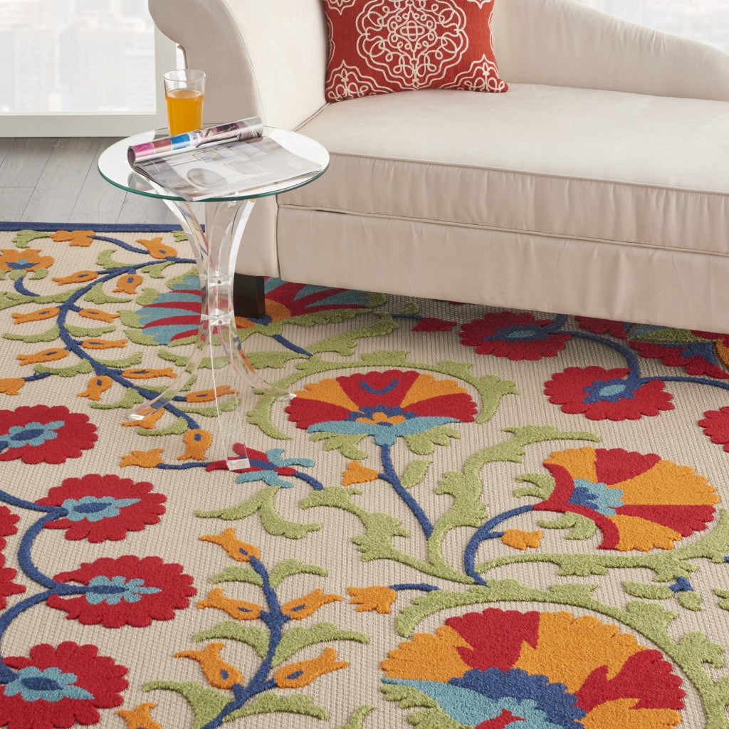 2' X 6' Red And Ivory Floral Indoor Outdoor Area Rug