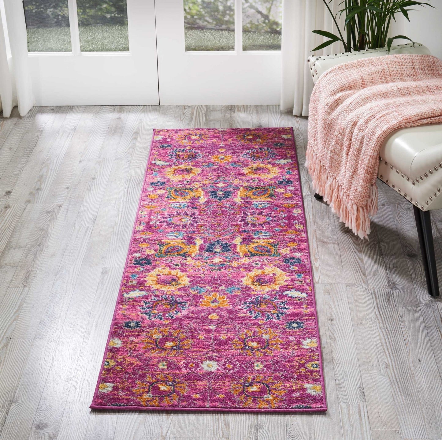 5' X 7' Fuchsia Floral Power Loom Area Rug