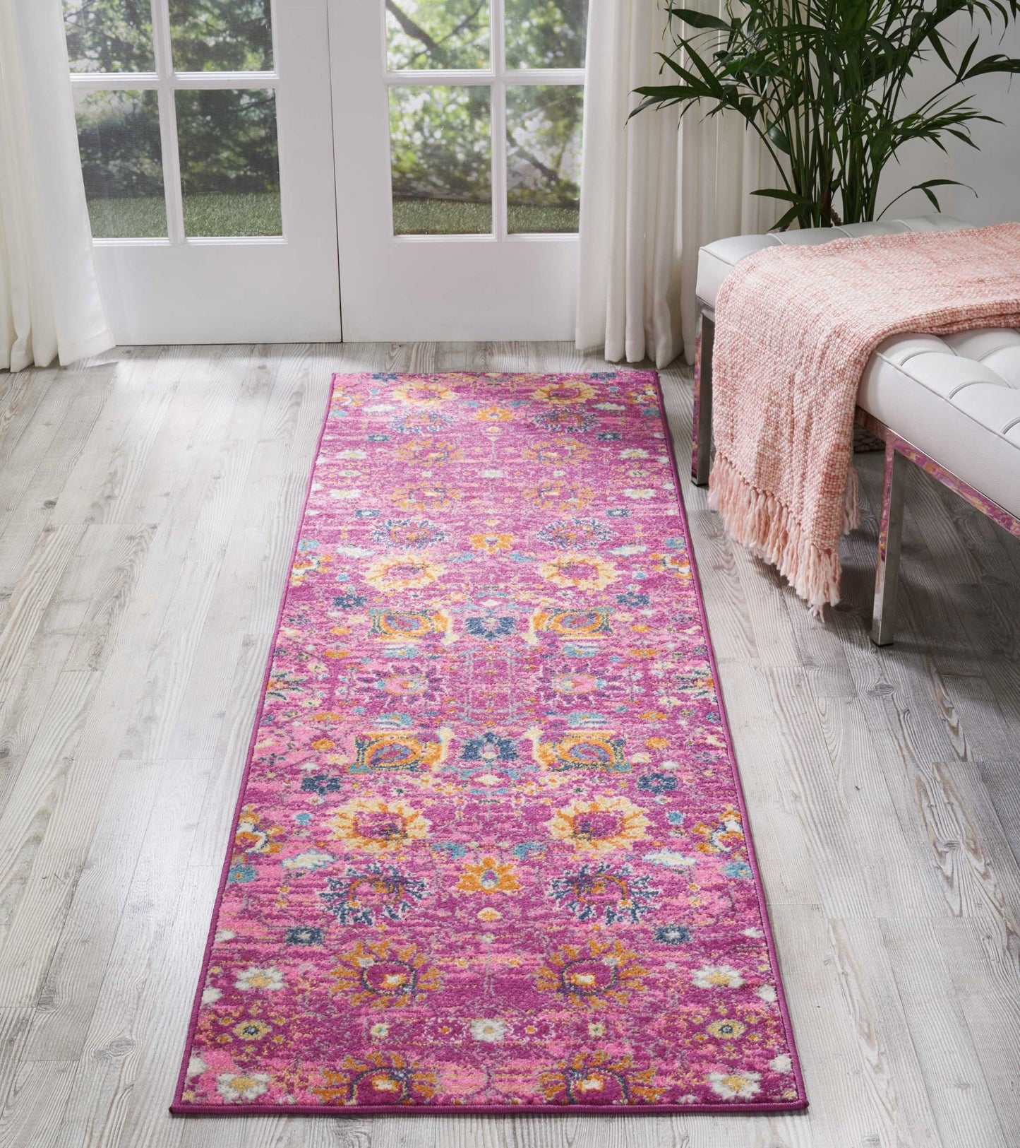 5' X 7' Fuchsia Floral Power Loom Area Rug