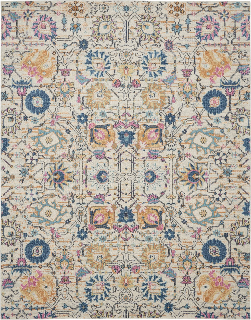 2' X 3' Orange And Ivory Floral Power Loom Area Rug