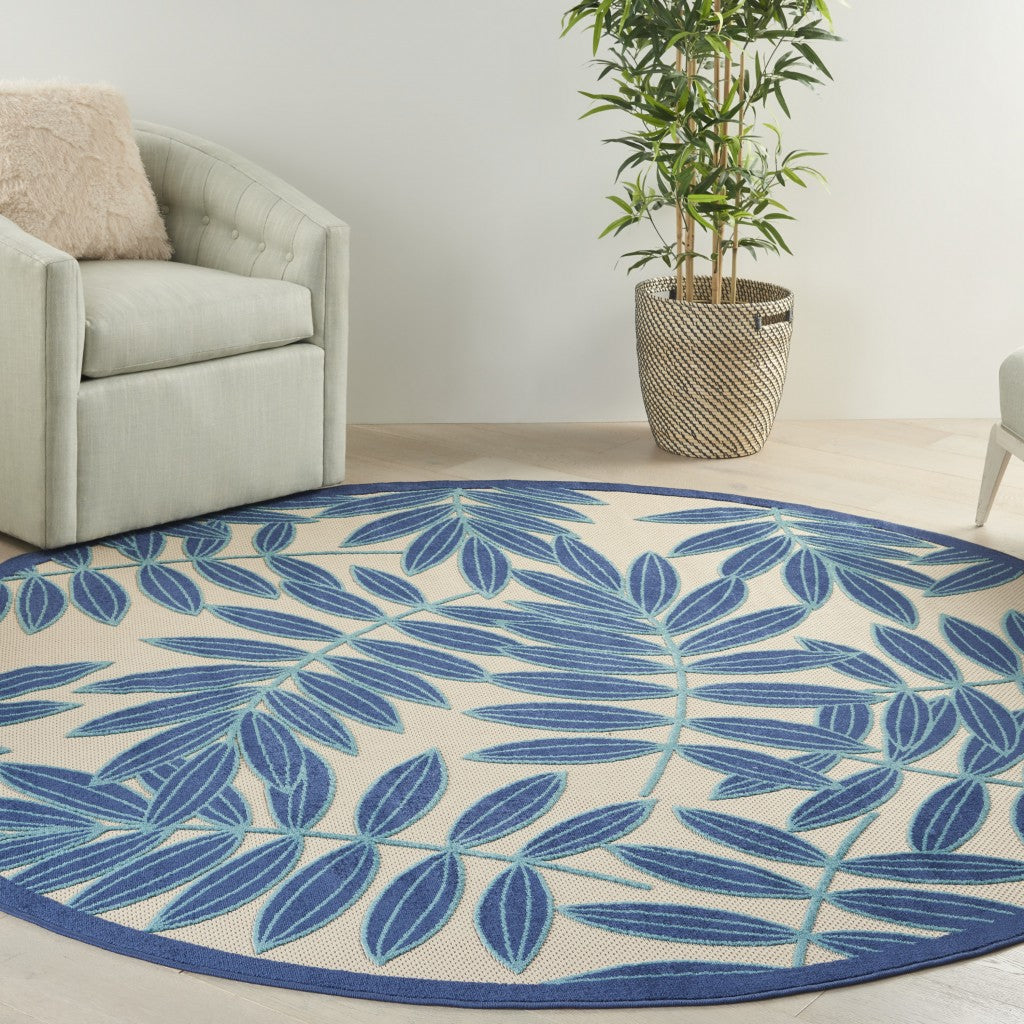 3' X 4' Blue And Ivory Floral Indoor Outdoor Area Rug