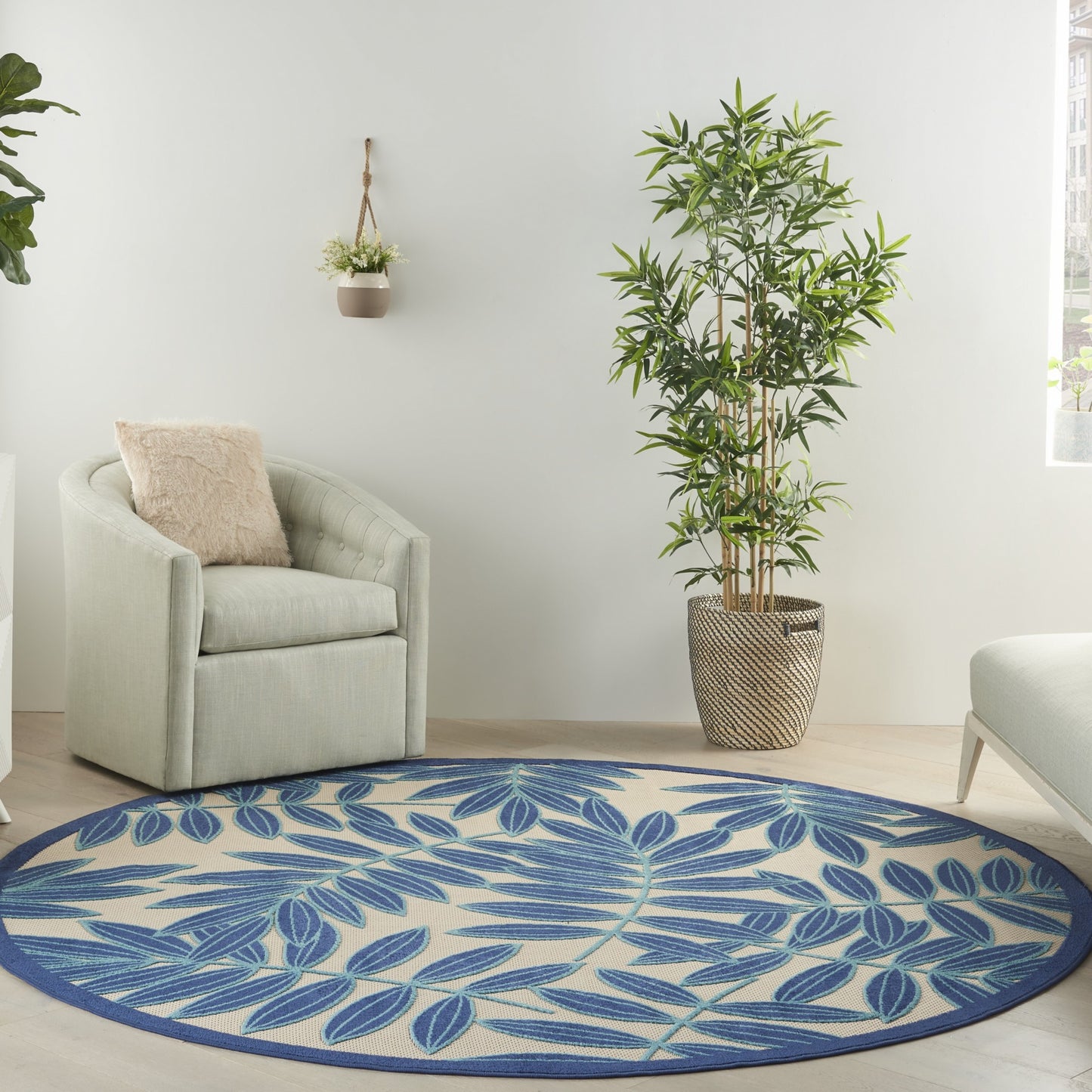 3' X 4' Blue And Ivory Floral Indoor Outdoor Area Rug