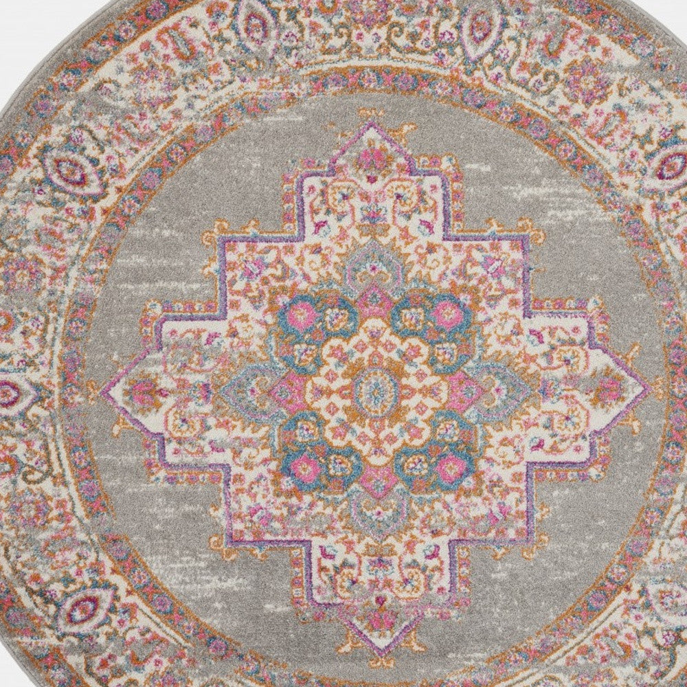 5' Gray Round Power Loom Area Rug