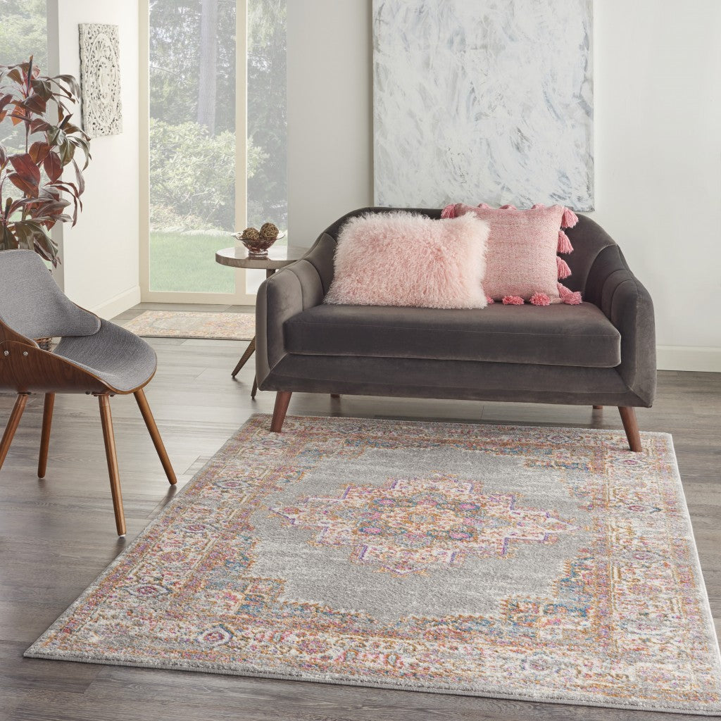 5' Gray Round Power Loom Area Rug