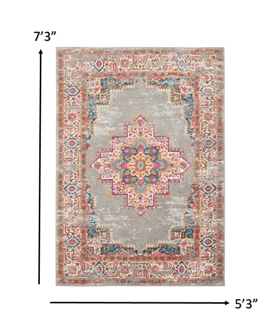 5' Gray Round Power Loom Area Rug