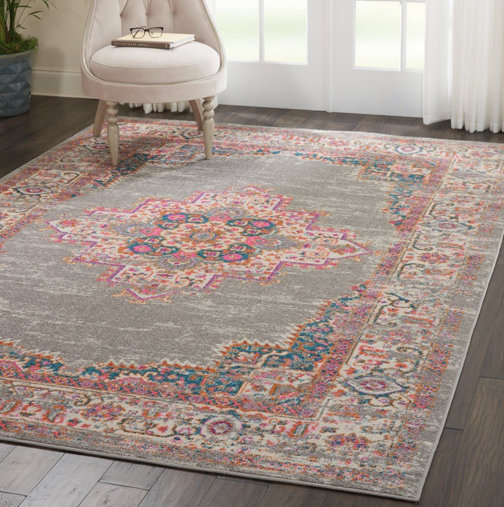 5' Gray Round Power Loom Area Rug