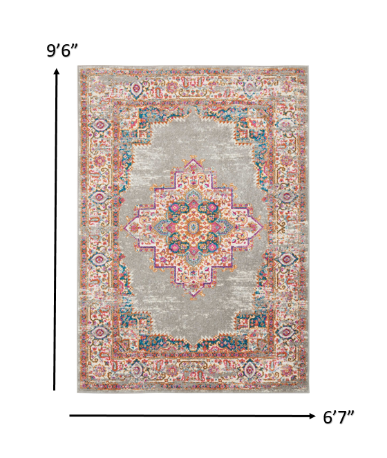 5' Gray Round Power Loom Area Rug