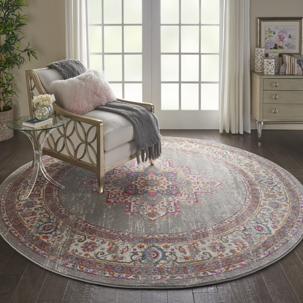 5' Gray Round Power Loom Area Rug