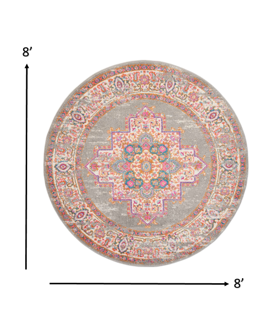 5' Gray Round Power Loom Area Rug