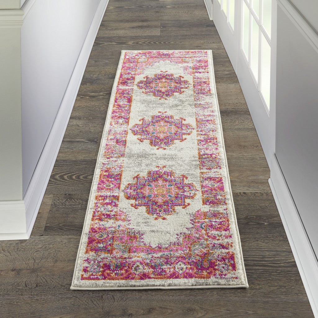 8' Fuchsia Power Loom Runner Rug