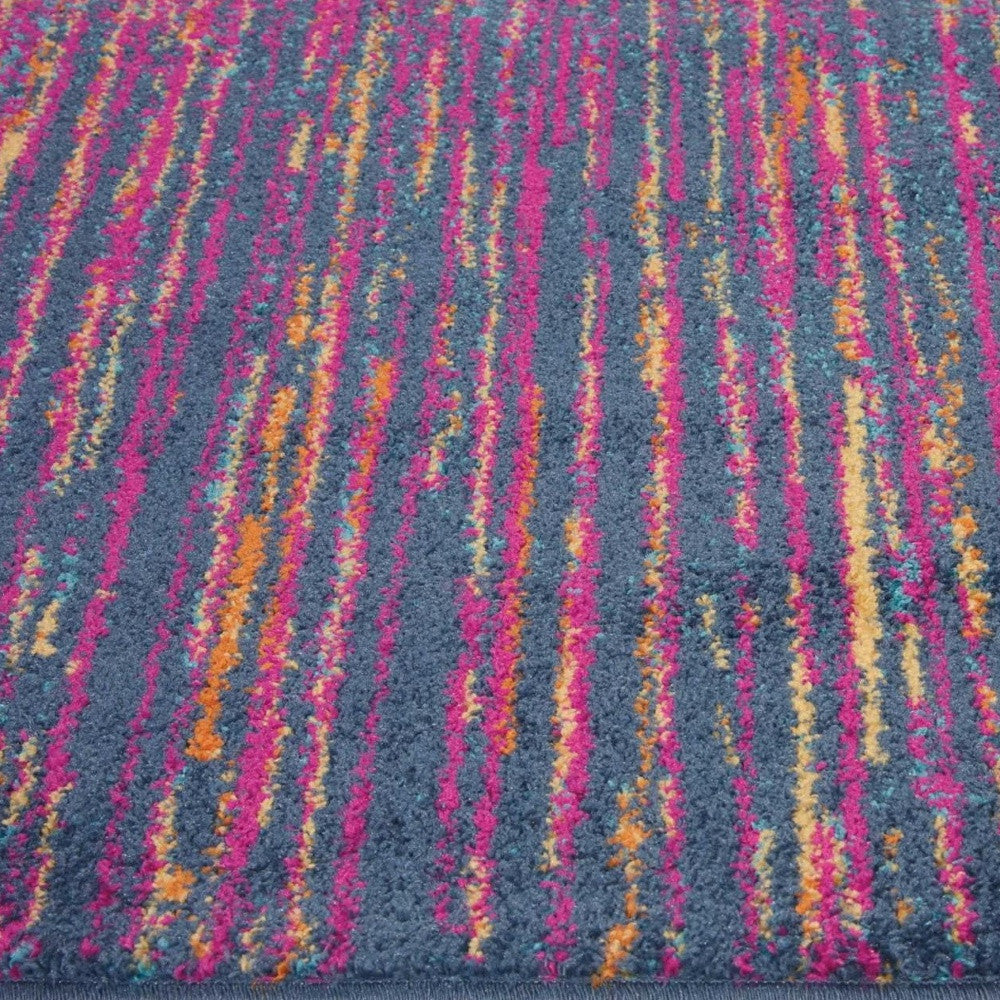 8' Blue And Pink Abstract Power Loom Runner Rug