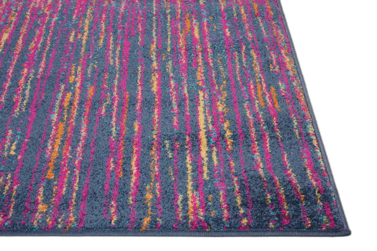 8' Blue And Pink Abstract Power Loom Runner Rug