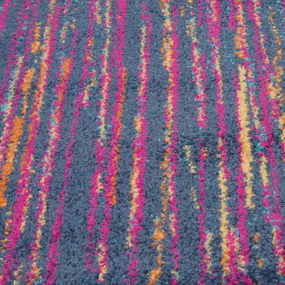 8' Blue And Pink Abstract Power Loom Runner Rug