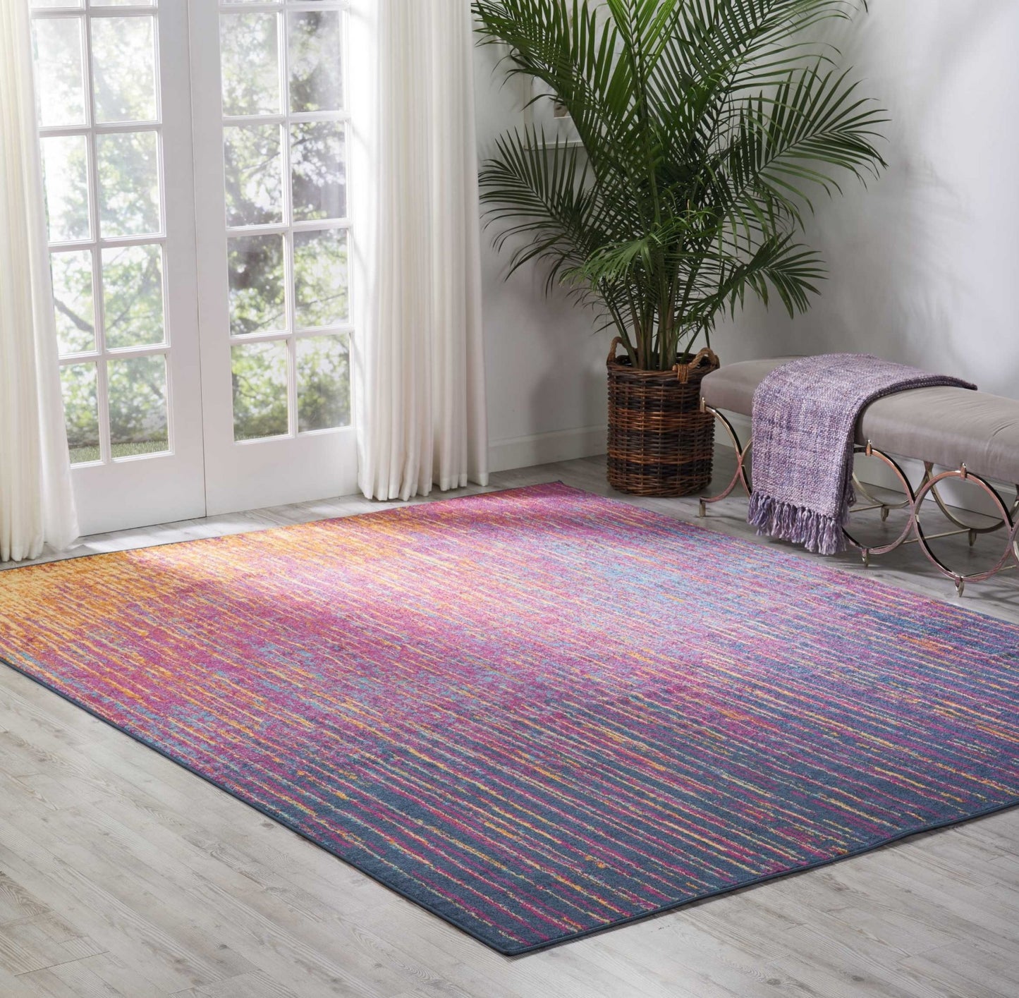 8' Blue And Pink Abstract Power Loom Runner Rug