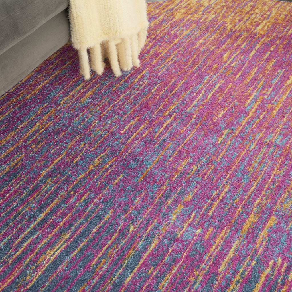 8' Blue And Pink Abstract Power Loom Runner Rug