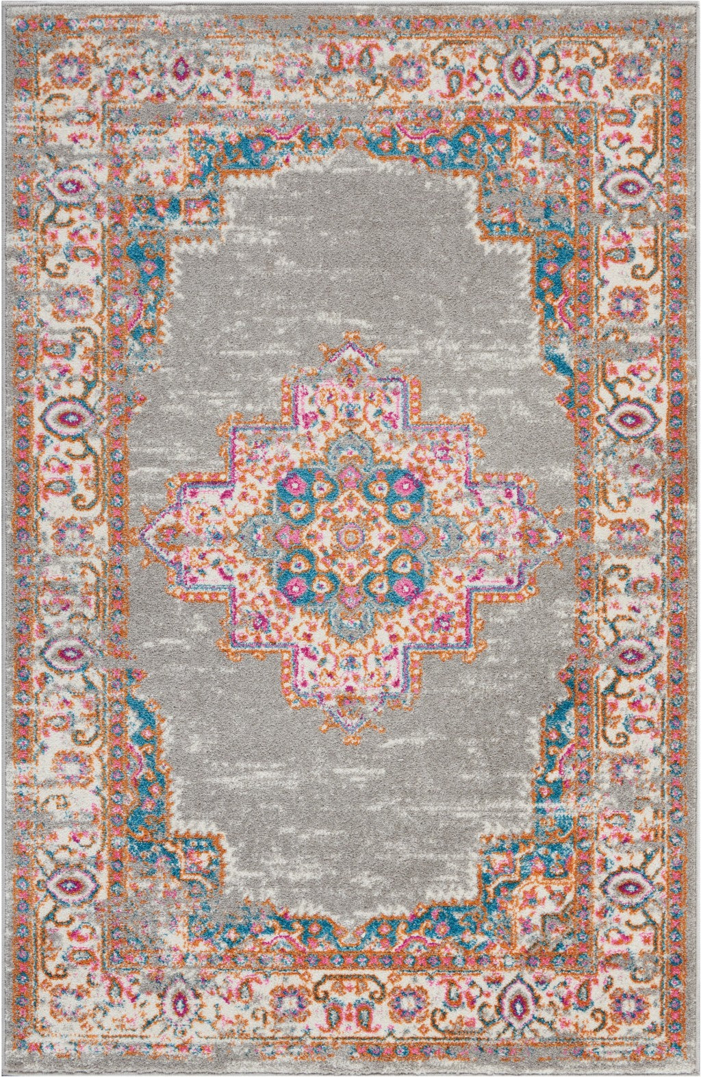 5' Gray Round Power Loom Area Rug