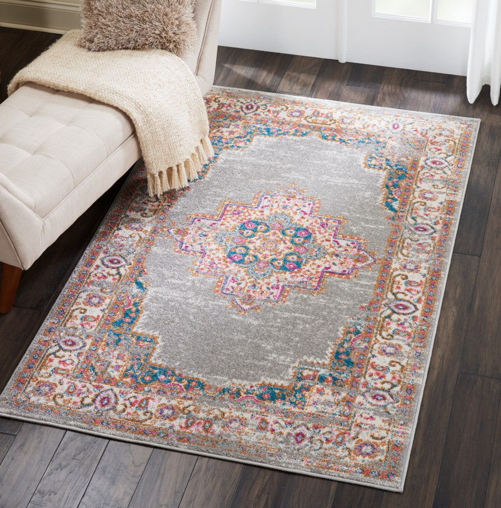 5' Gray Round Power Loom Area Rug