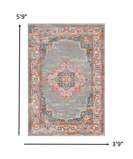 5' Gray Round Power Loom Area Rug