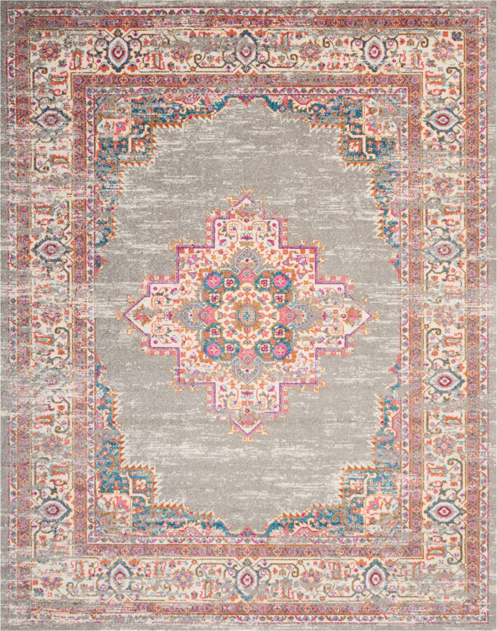 5' Gray Round Power Loom Area Rug