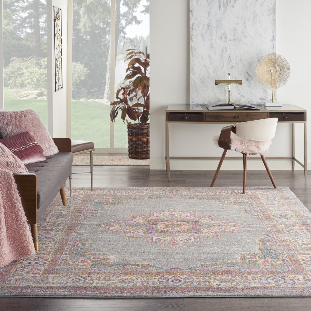 5' Gray Round Power Loom Area Rug