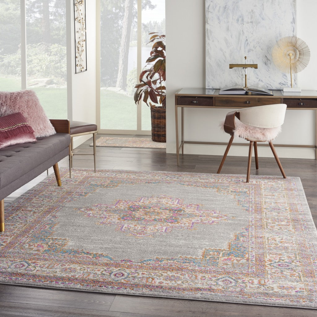 5' Gray Round Power Loom Area Rug