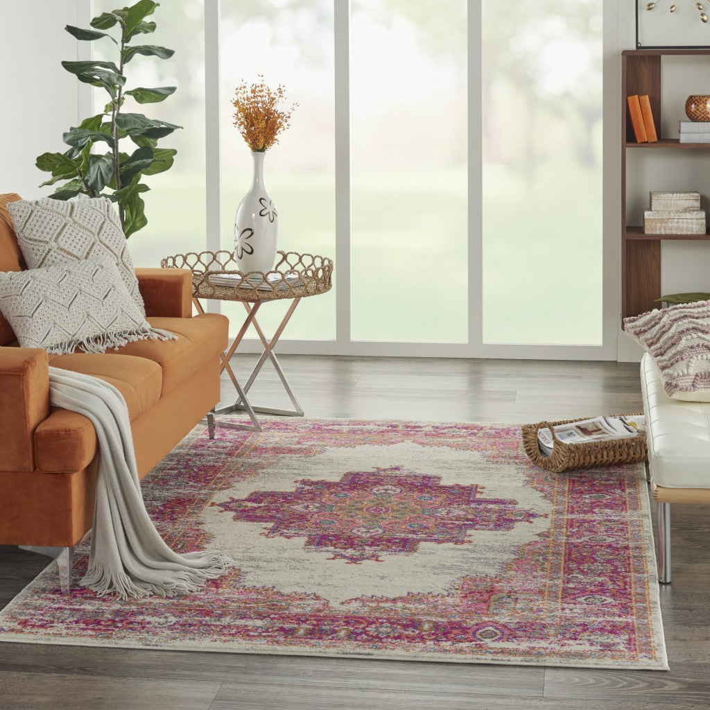 8' Fuchsia Power Loom Runner Rug