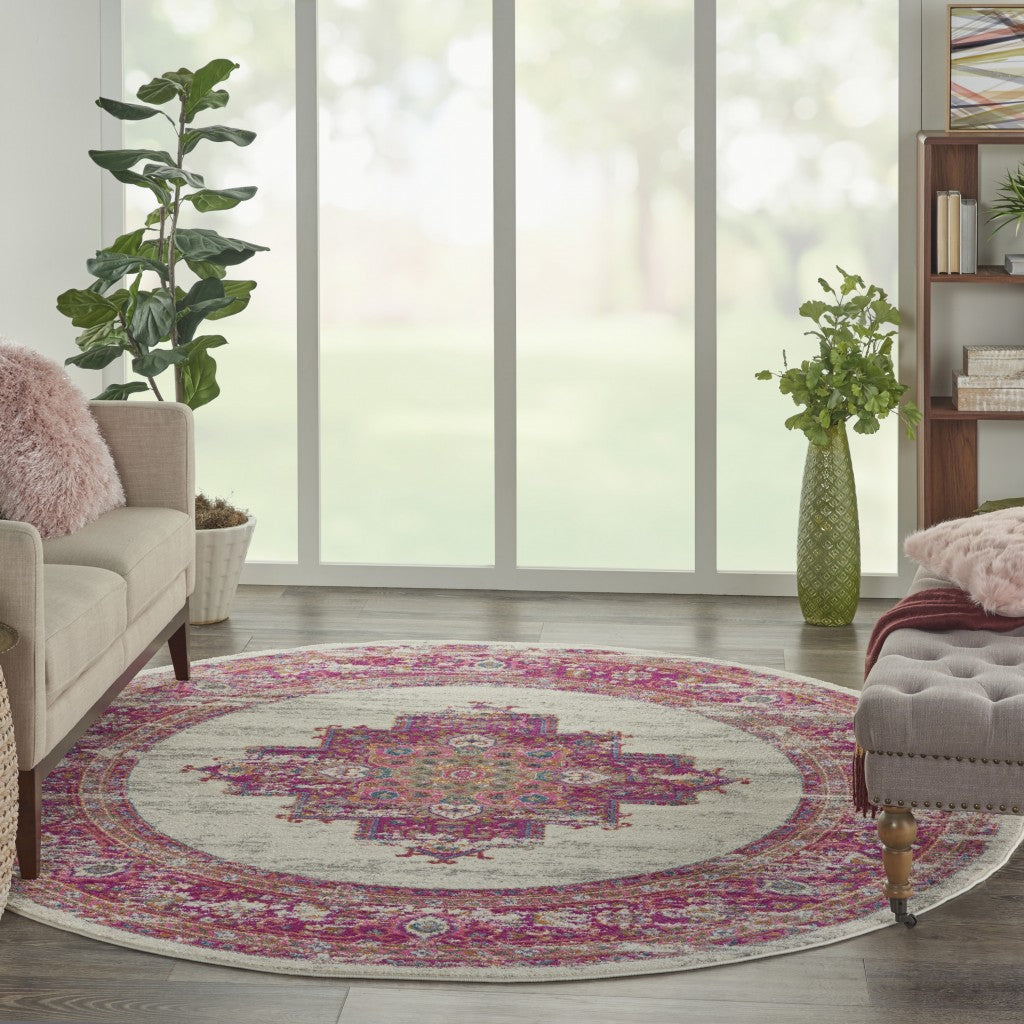 8' Fuchsia Power Loom Runner Rug