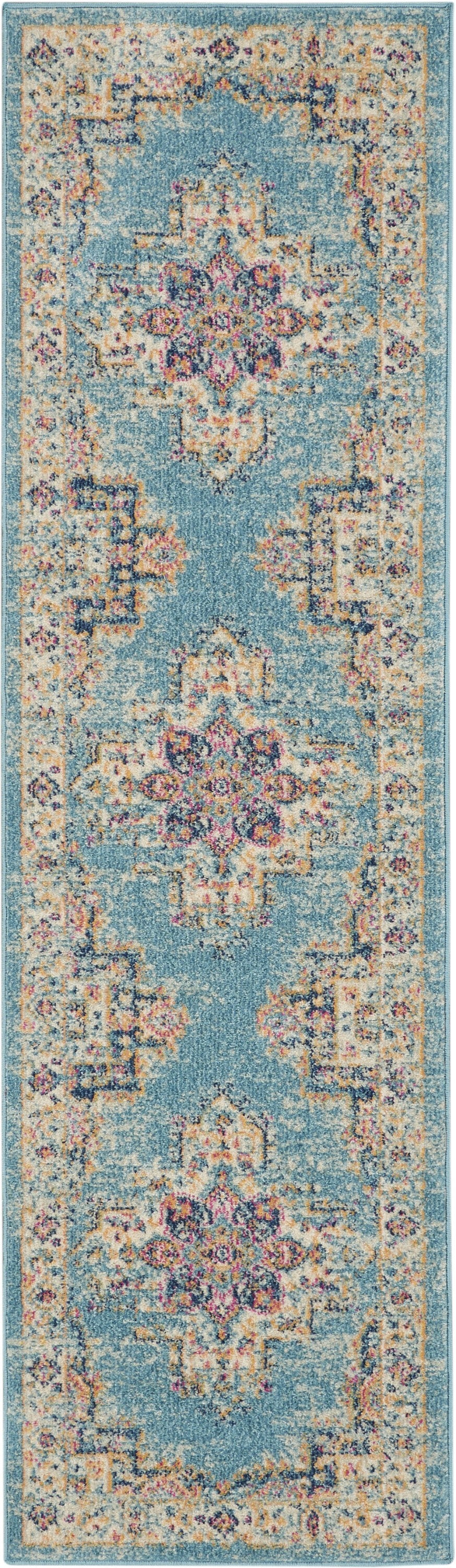 4' Light Blue Round Southwestern Power Loom Area Rug