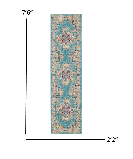 4' Light Blue Round Southwestern Power Loom Area Rug