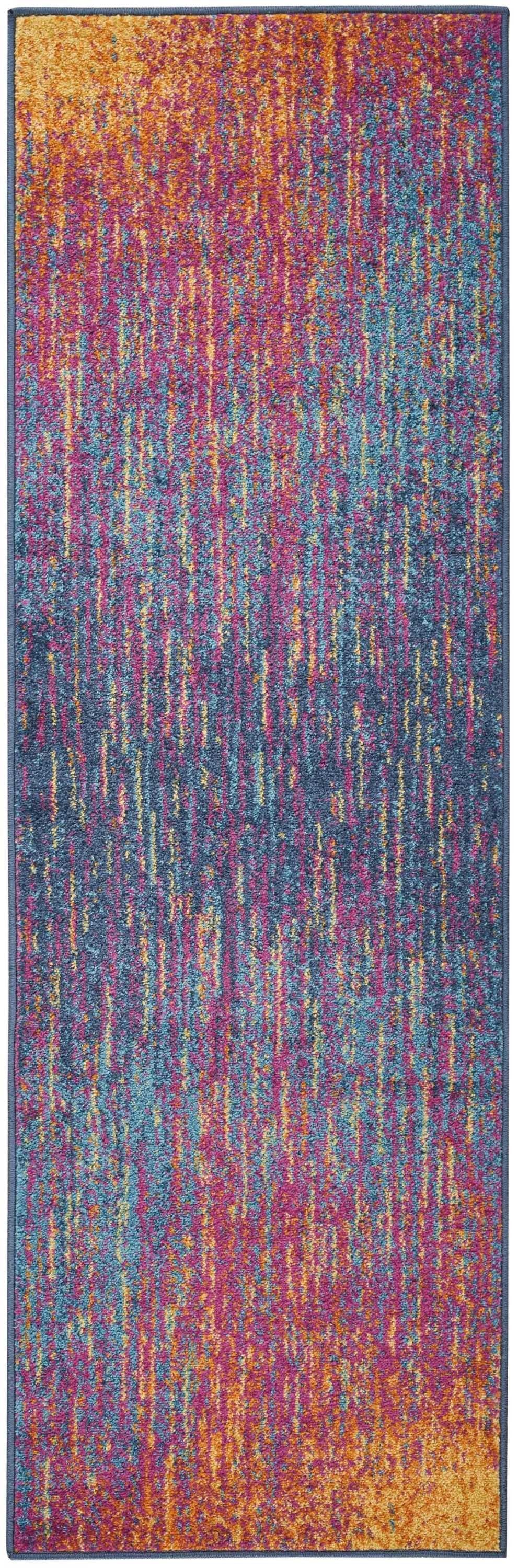 8' Blue And Pink Abstract Power Loom Runner Rug