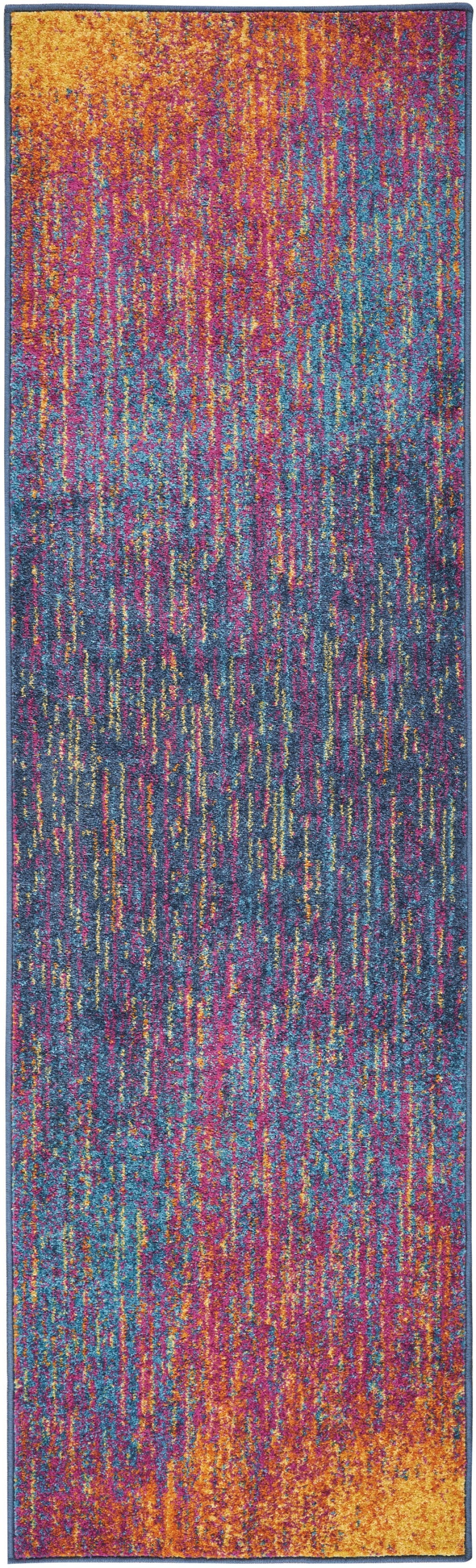 8' Blue And Pink Abstract Power Loom Runner Rug