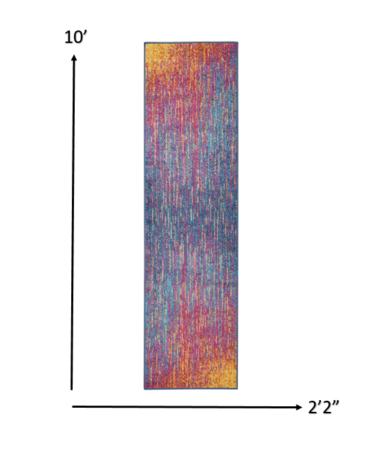 8' Blue And Pink Abstract Power Loom Runner Rug
