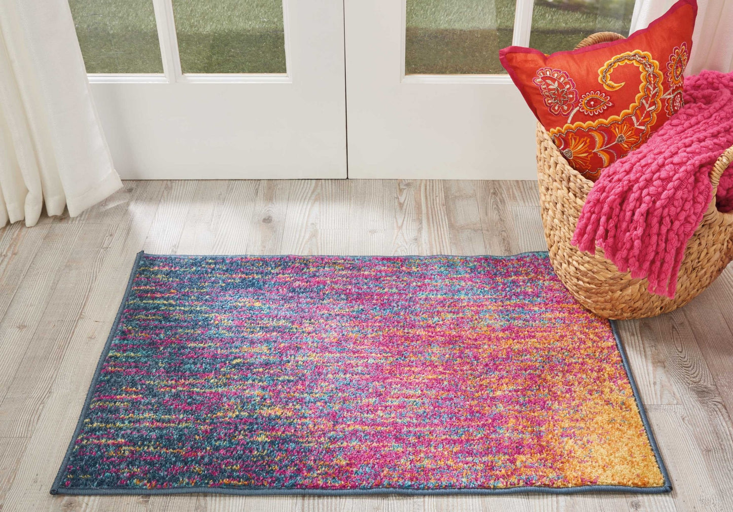 8' Blue And Pink Abstract Power Loom Runner Rug