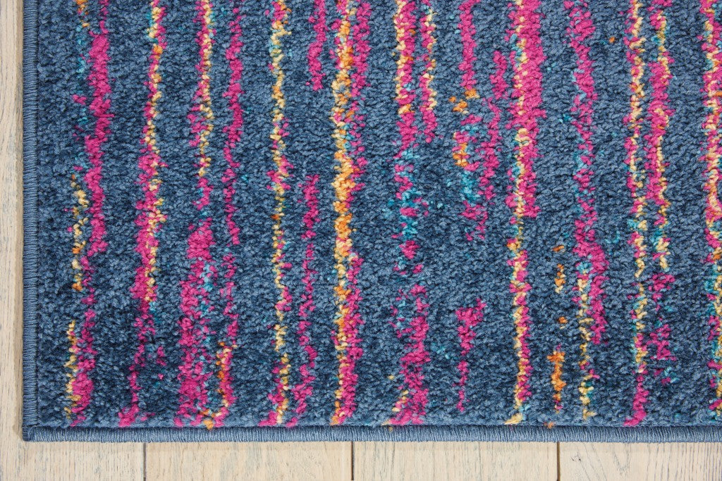 8' Blue And Pink Abstract Power Loom Runner Rug