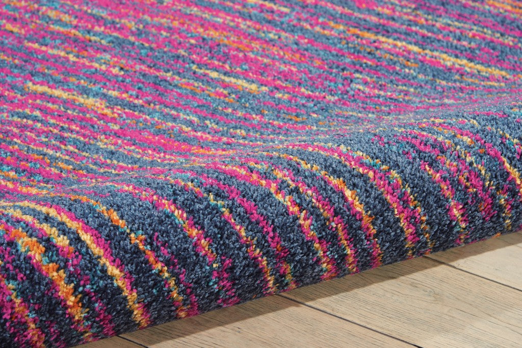 8' Blue And Pink Abstract Power Loom Runner Rug