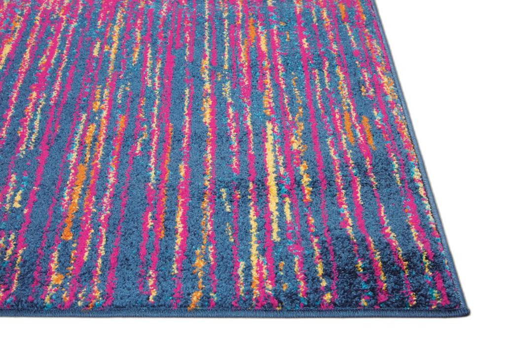 8' Blue And Pink Abstract Power Loom Runner Rug
