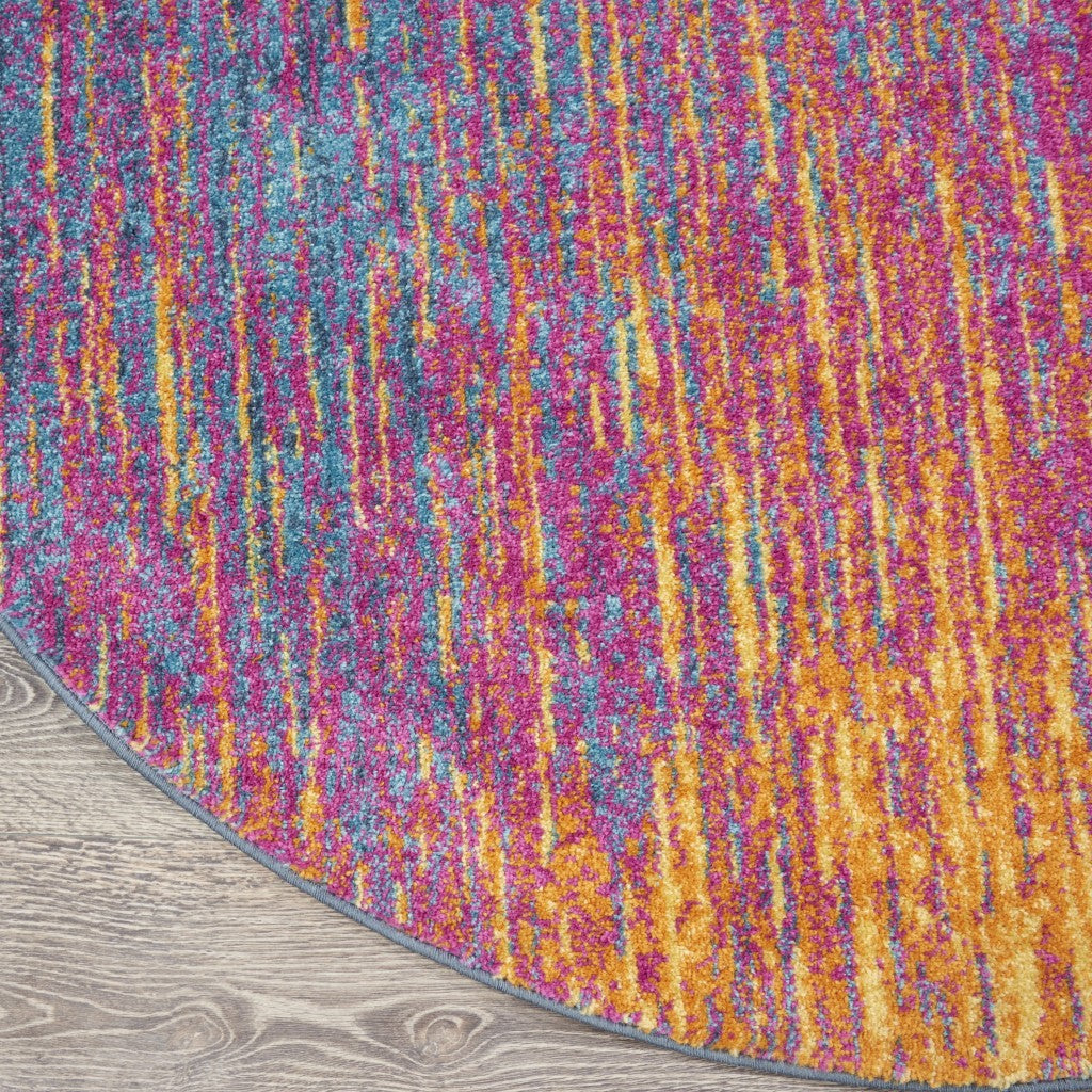 8' Blue And Pink Abstract Power Loom Runner Rug