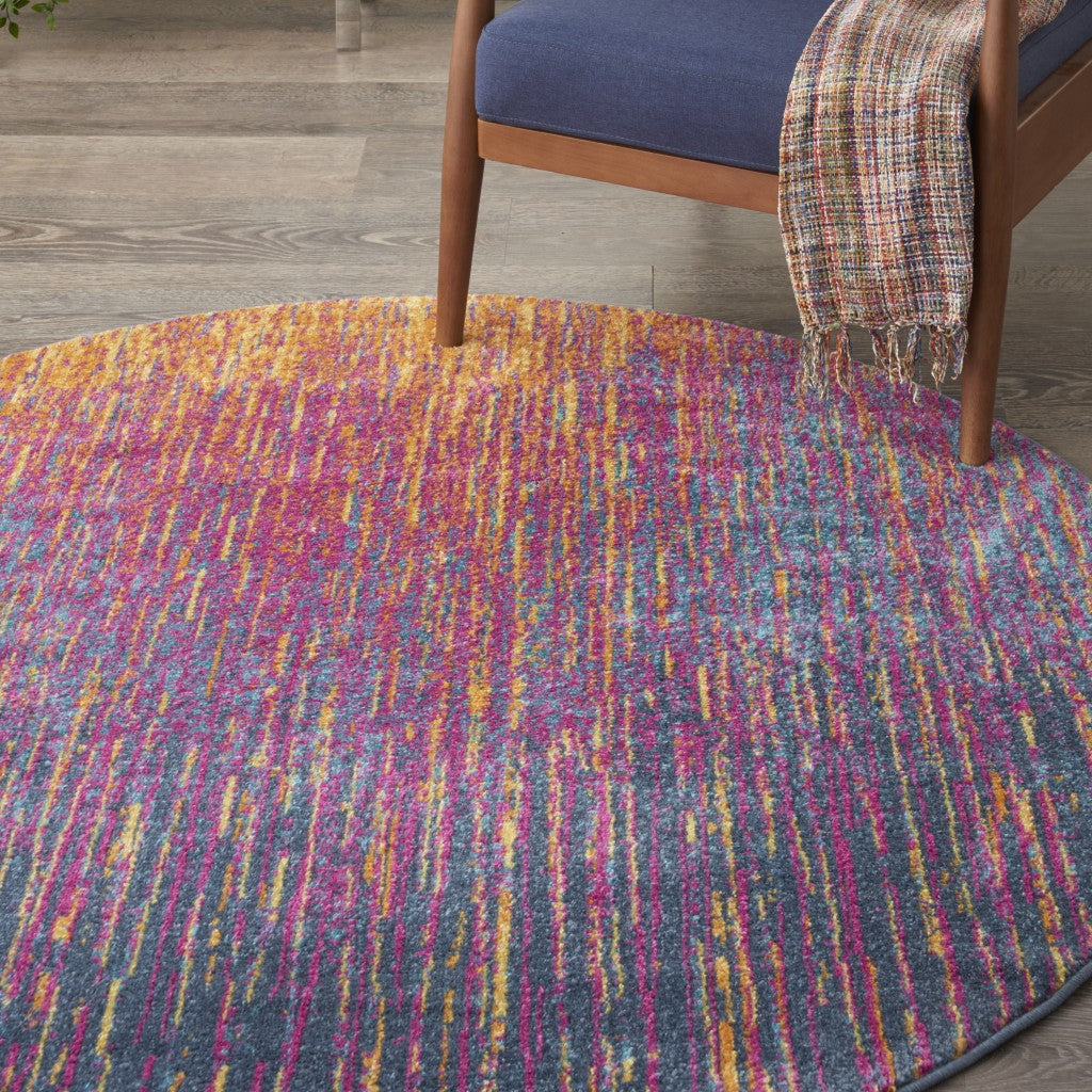 8' Blue And Pink Abstract Power Loom Runner Rug