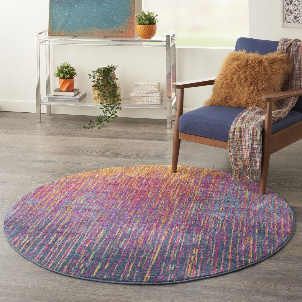 8' Blue And Pink Abstract Power Loom Runner Rug