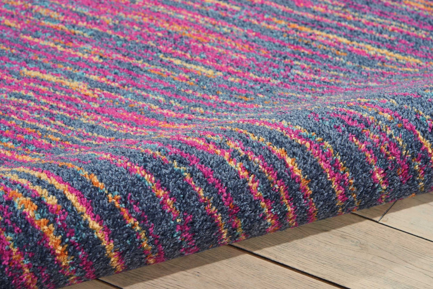 8' Blue And Pink Abstract Power Loom Runner Rug